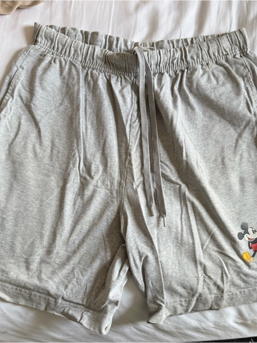 Vintage Disney Men's Heather Gray Drawstring Shorts with Mickey Accent
